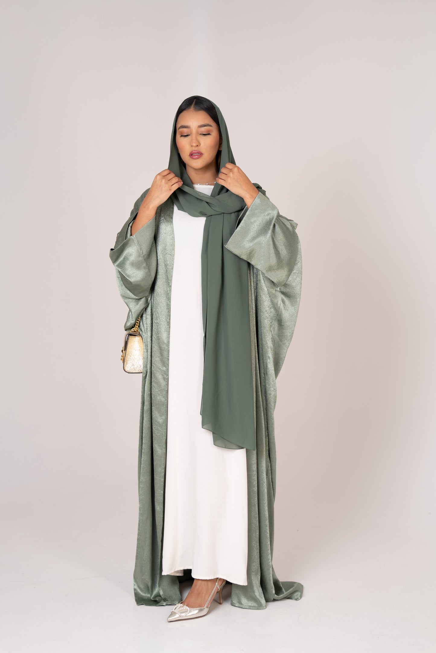 Verdant Elegance Satin Abaya