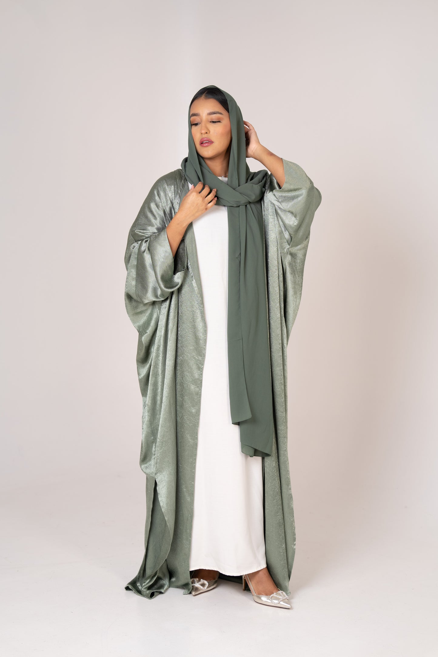 Verdant Elegance Satin Abaya
