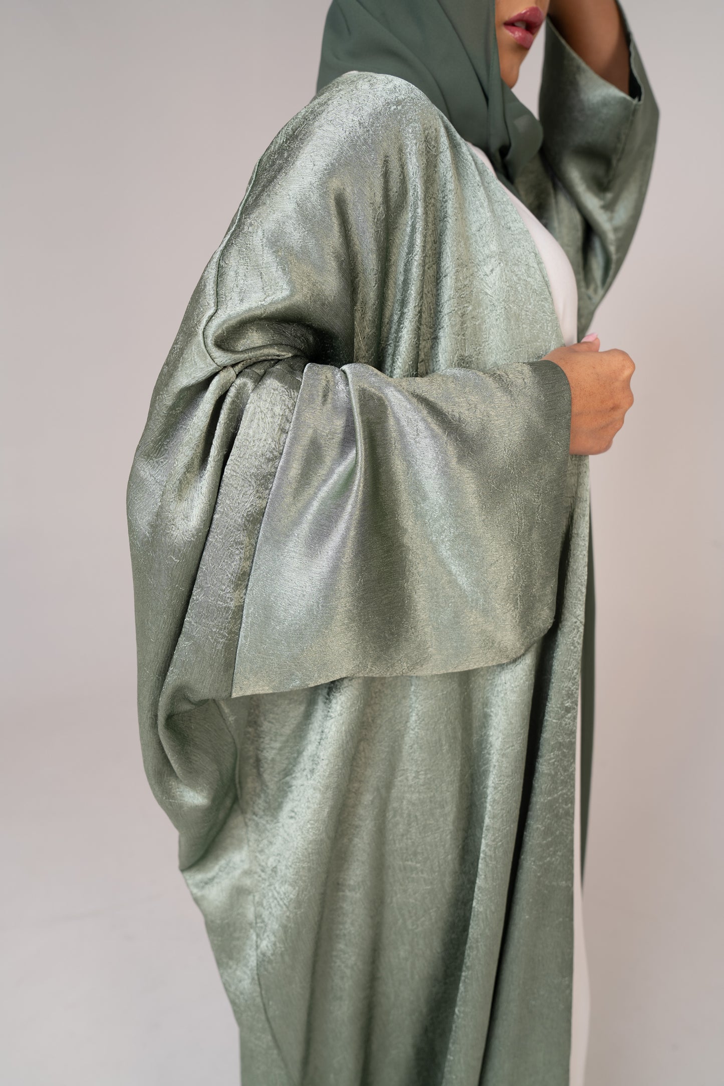 Verdant Elegance Satin Abaya