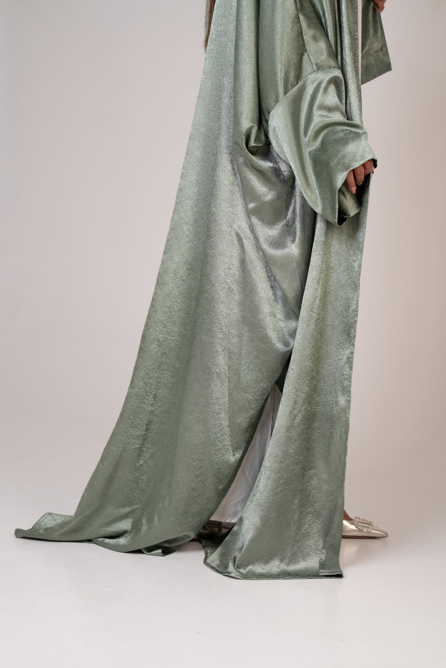 Verdant Elegance Satin Abaya