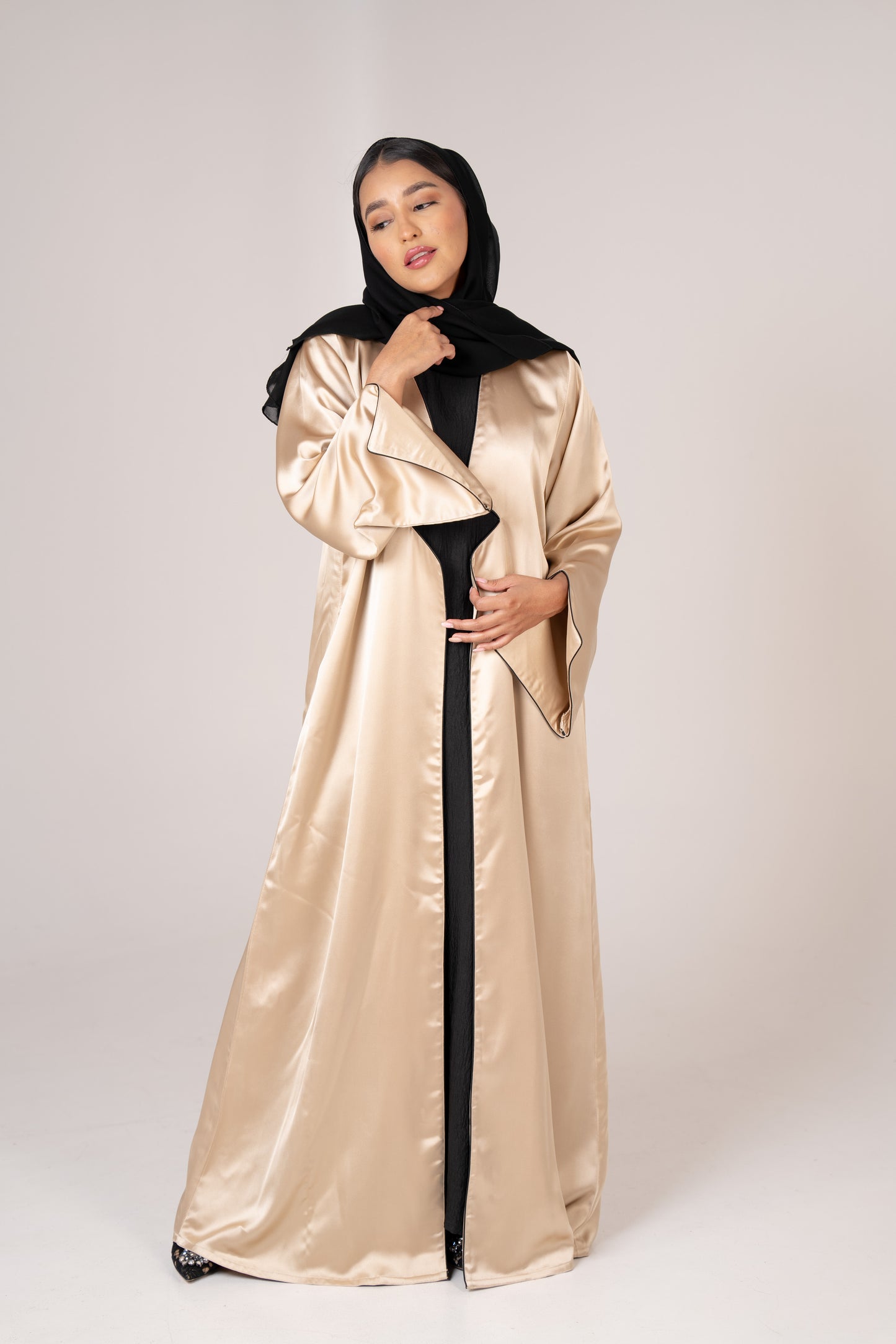 Golden Glow Satin Abaya
