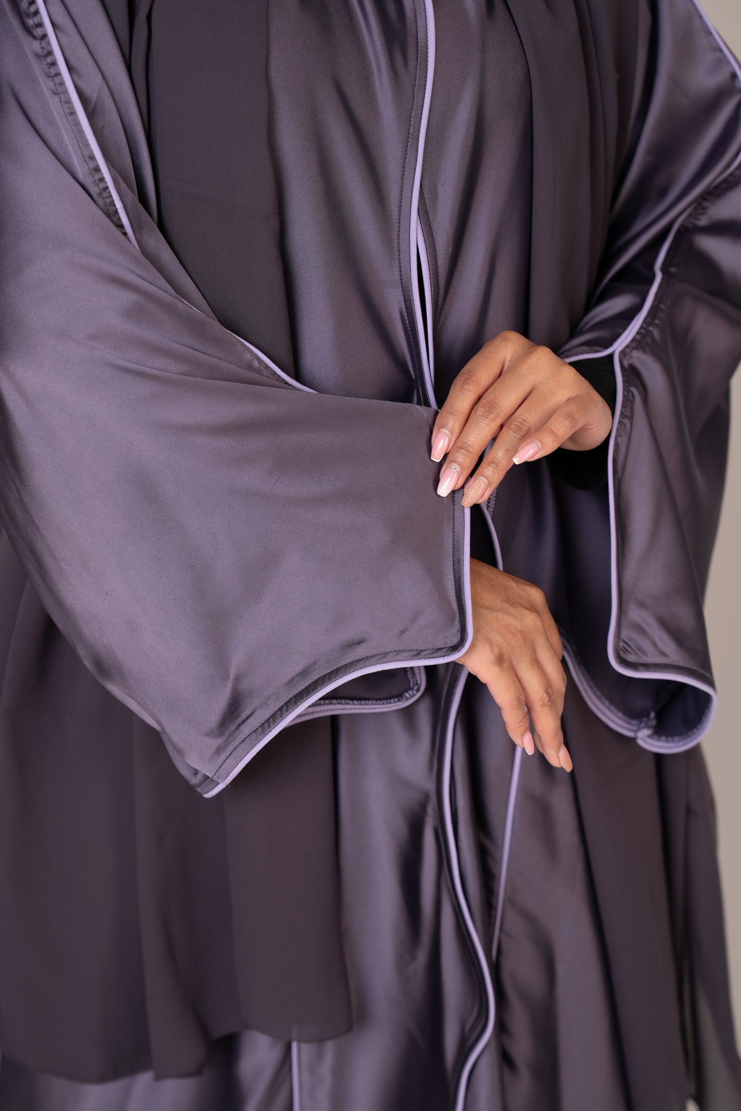 Majestic Purple Satin Abaya with Piping Accent