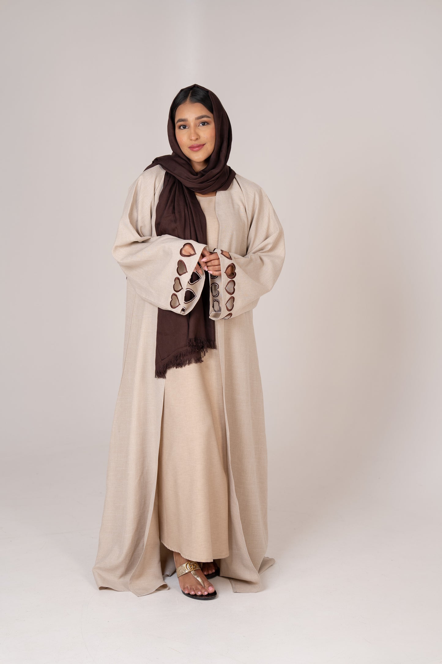 Linen Abaya with Heart Sleeve Accents