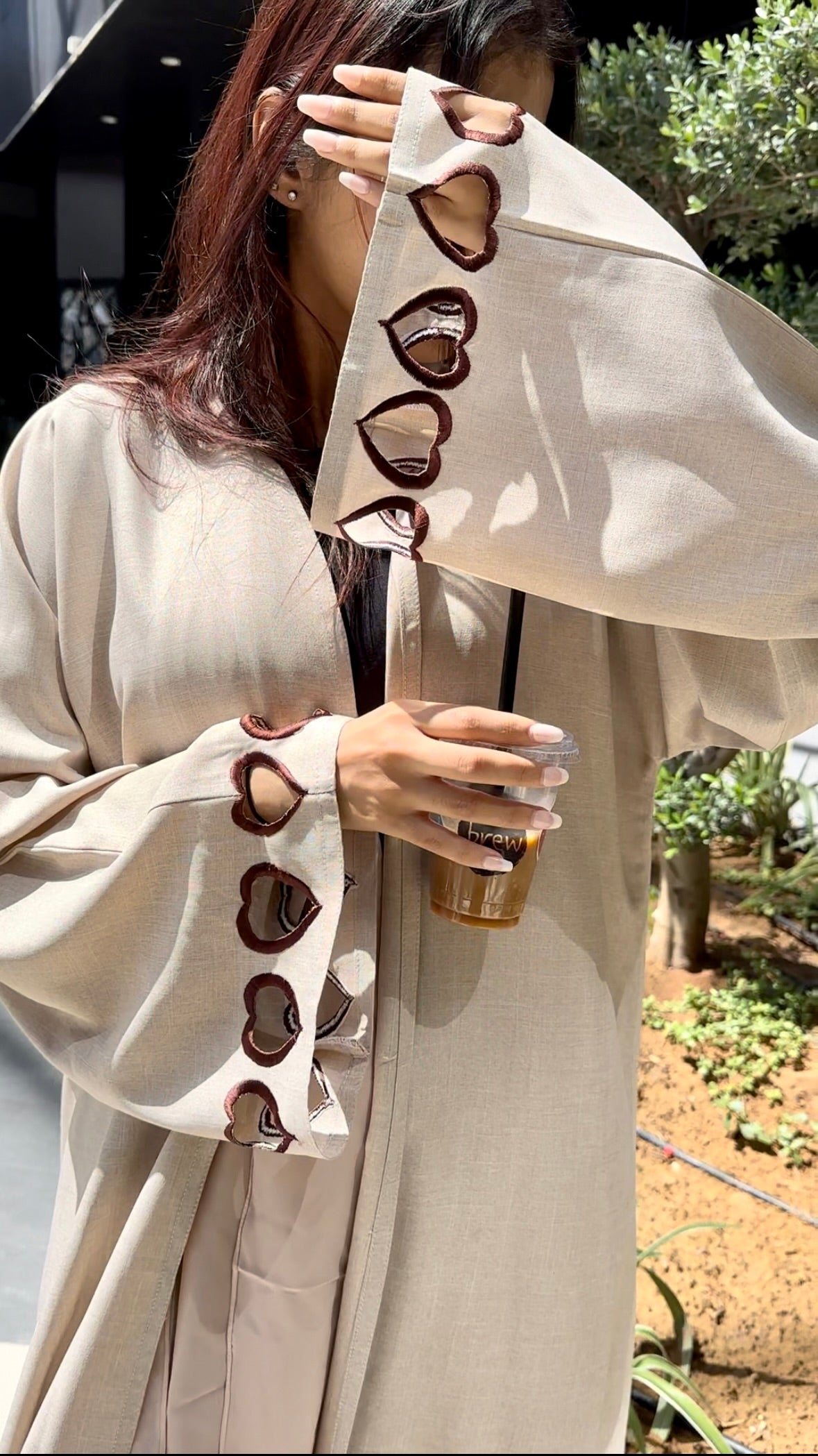 Linen Abaya with Heart Sleeve Accents