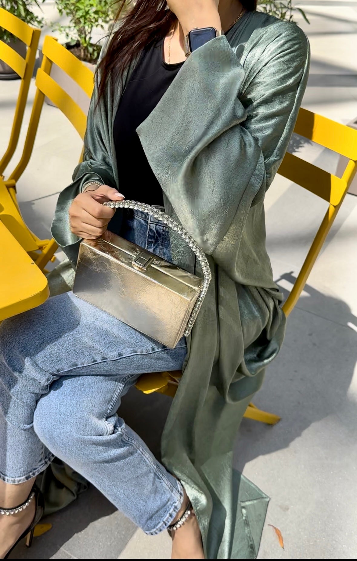 Verdant Elegance Satin Abaya