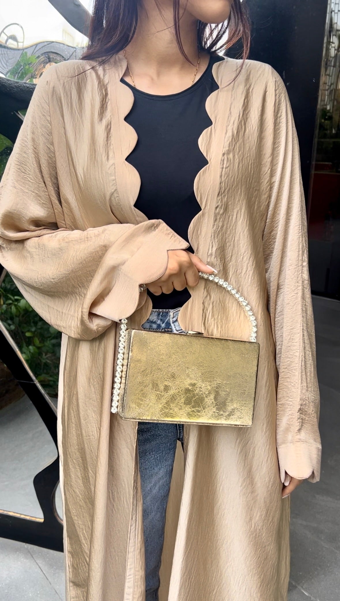 Harir Cascade Abaya with Wave Cut-Outs