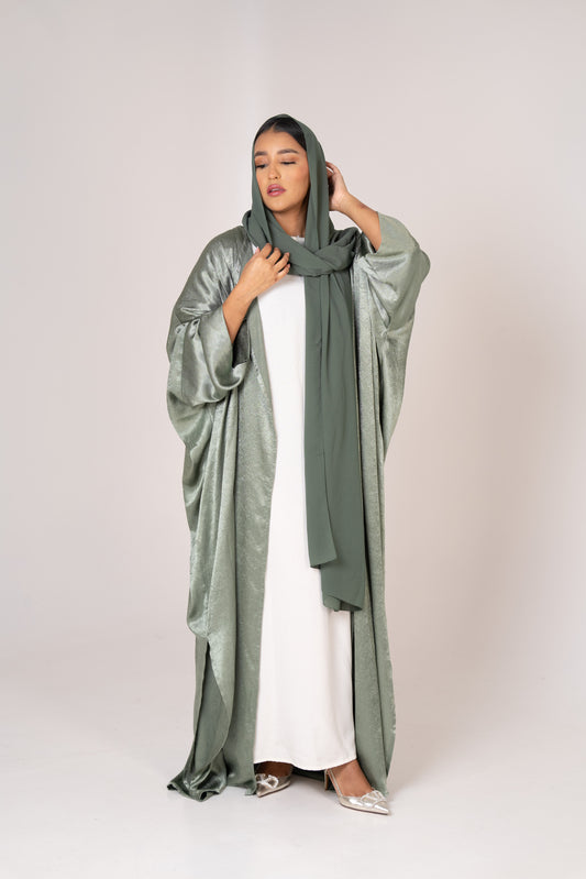 Verdant Elegance Satin Abaya