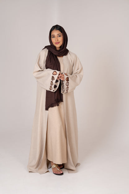 Linen Abaya with Heart Sleeve Accents