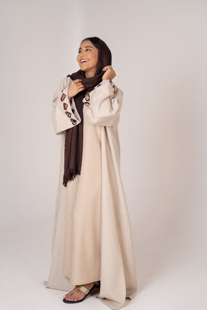 Linen Abaya with Heart Sleeve Accents