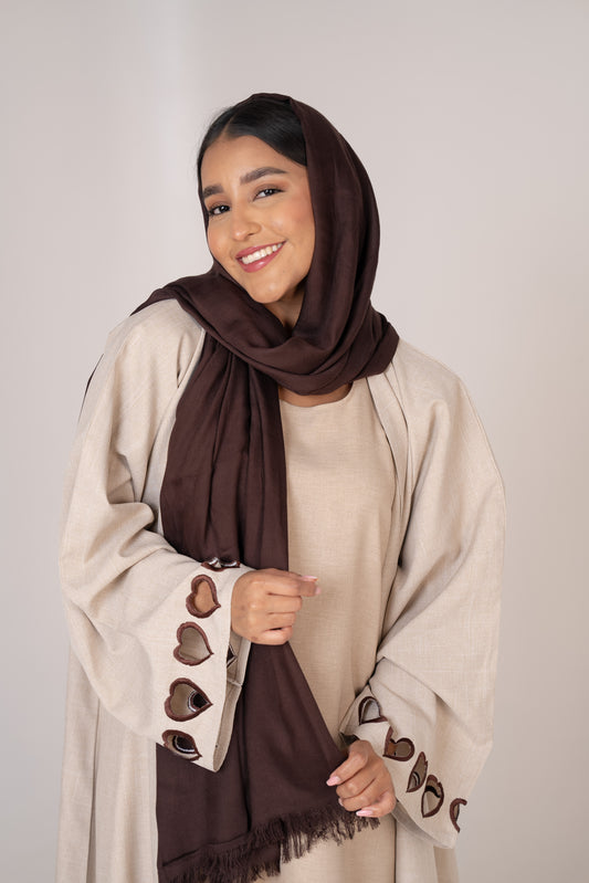Linen Abaya with Heart Sleeve Accents
